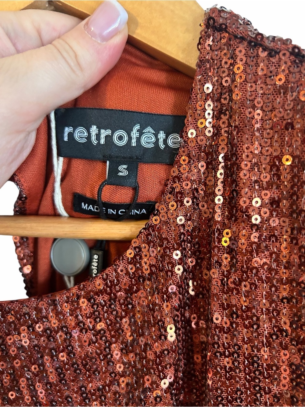 Retrofete Flynn Ruched Sequin mini Dress in Copper - Picture 5 of 7